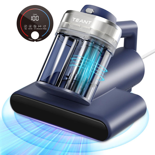 Teant Mattress Vacuum Cleaner for Dust Mites Removal, Bed Vacuum with UV-C Light & 149℉ Hot Air & Aroma Tablet & LED Display, Hyper Helix Motor&16Kpa Powerful Suction Double-Cup Handheld Vacuum Cleaner With HEPA Filter for Bed Couch Sofa
